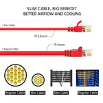 30Ft Cat6A UTP Slim Ethernet Network Booted Cable 28AWG Red