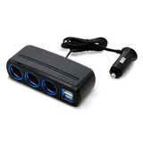 3-Socket Cigarette Lighter Car Power Adapter with 2 USB Charging Ports 3.1A