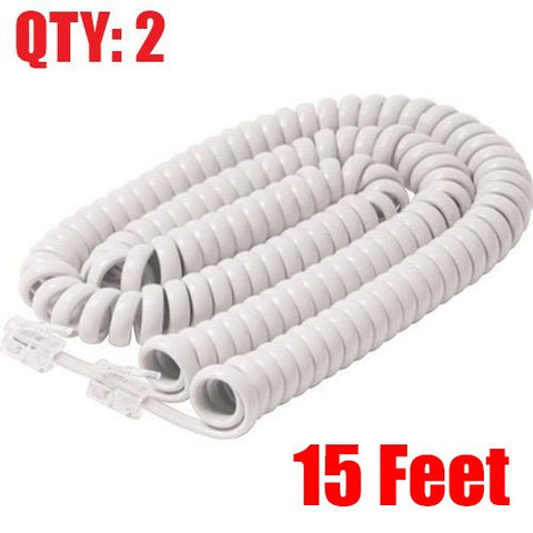 iMBAPrice® (2 Pack) White Telephone headset cable - (3 to 15 Feet) Heavy Duty Coiled Telephone Handset Cord