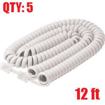iMBAPrice® (5 Pack) White Telephone headset cable - (3 to 12 Feet) Heavy Duty Coiled Telephone Handset Cord