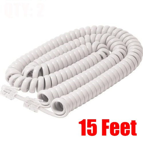 iMBAPrice® White Telephone headset cable - (3 to 15 Feet) Heavy Duty Coiled Telephone Handset Cord