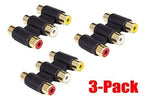 iMBAPrice® (Pack of 3) 3 RCA Jacks to 3 RCA Jacks Coupler White/Red/Yellow - Gold Plated