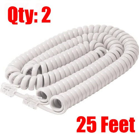iMBAPrice® (2 Pack) White Telephone headset cable - 3 to 25 Feet Heavy Duty Coiled Telephone Handset Cord