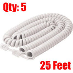 iMBAPrice® (5 Pack) White Telephone headset cable - 3 to 25 Feet Heavy Duty Coiled Telephone Handset Cord