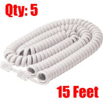 iMBAPrice® (5 Pack) White Telephone headset cable - (3 to 15 Feet) Heavy Duty Coiled Telephone Handset Cord