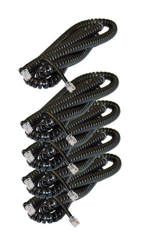 iMBAPrice® (5 Pack) Black Telephone headset cable - (3 to 15 Feet) Heavy Duty Coiled Telephone Handset Cord